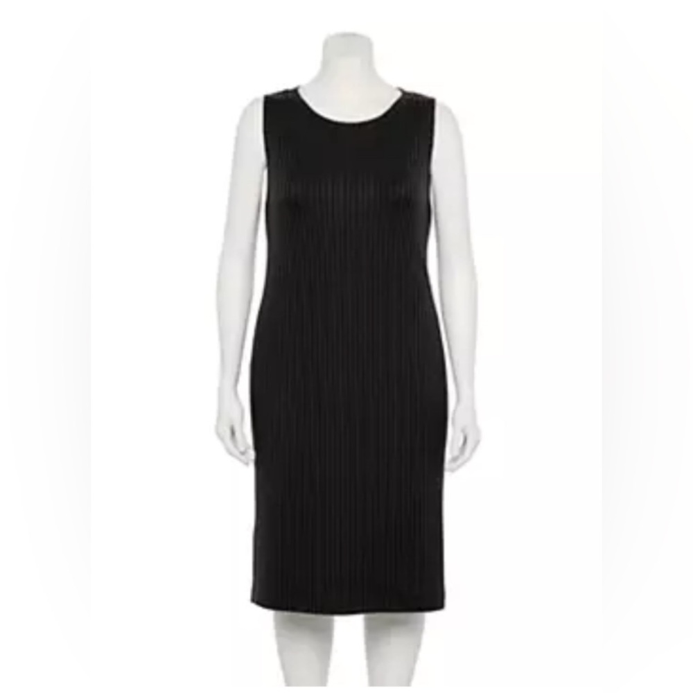 NWT Nine West Black Ribbed Sheath Midi Dress w/side slits, sz XL, slim fitting